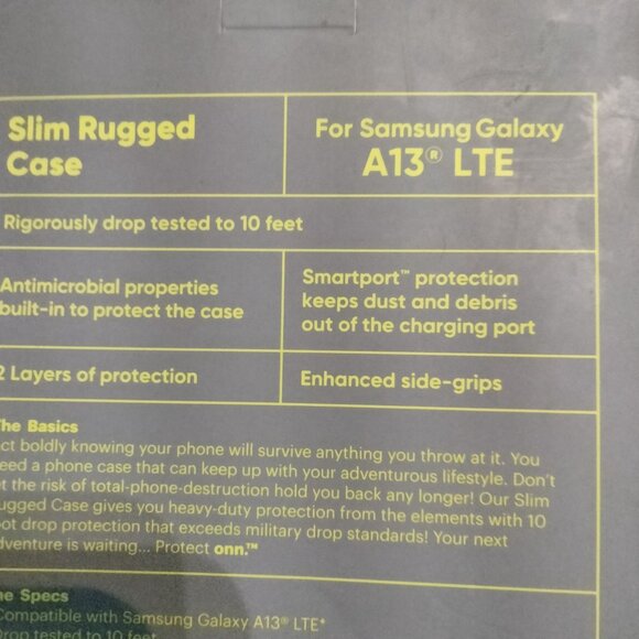 Onn Slim Rugged Phone Case Samsung Galaxy A13 LTE Black Antimicrobial Drop 10 ft - Picture 4 of 7